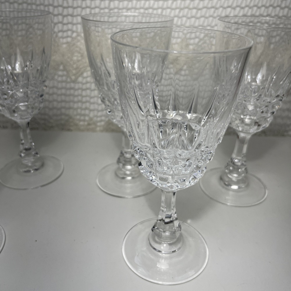 6 Vintage Cristal d' Arques "Pompadour" Wine Glasses, French Bistro Stemware 6" - Picture 7 of 8